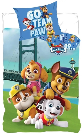 Billede af Paw Patrol sengetøj - 140x200 cm - Go team paw - 2 i 1 sengesæt - Dynebetræk i 100% bomuld hos Shopdyner.dk